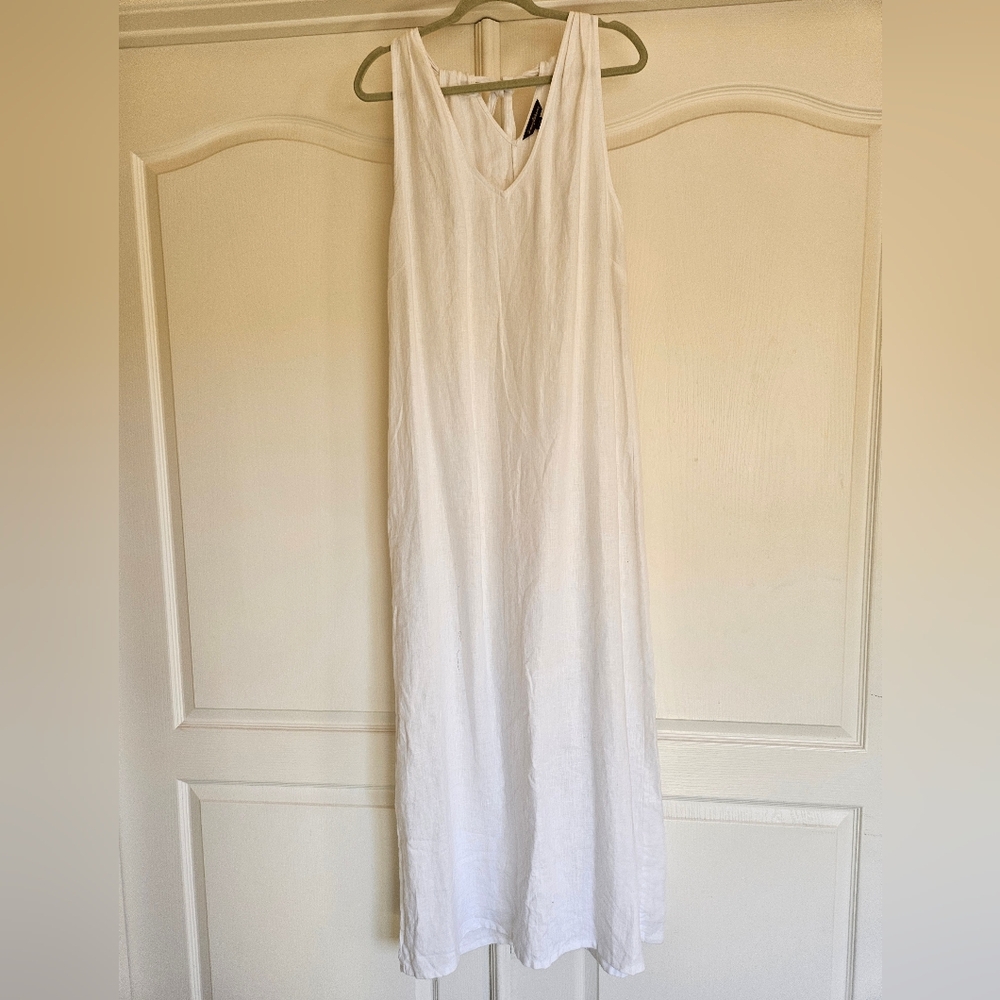 Tommy Bahama White Linen Sleeveless Dress Tie Neck Size L